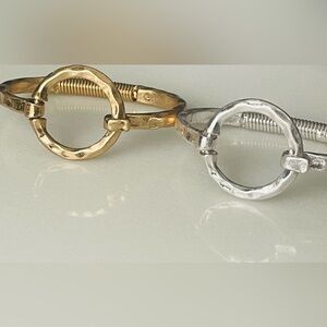 Circle Bracelet Bangle For Women set of 2 Gold and Silver Hammered Bracelet
